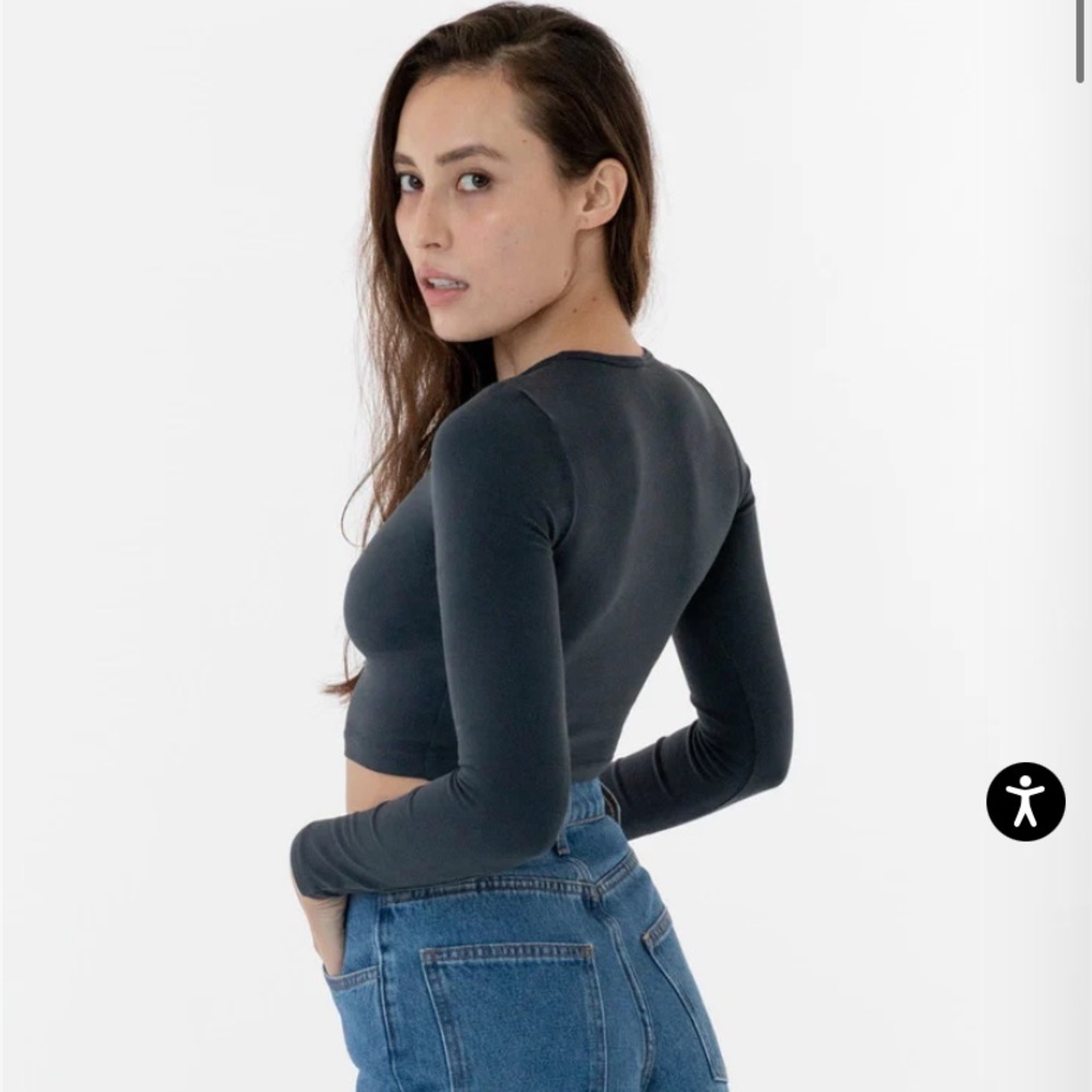 LOS ANGELES APPAREL Garment Dye Long Sleeve Crop Top XS DOLPHIN BLUE